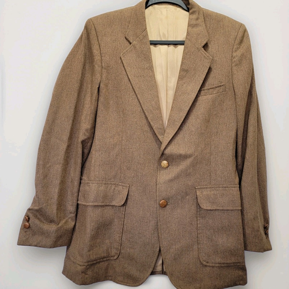Vintage Lee Sportswear Made In USA Tan Men's 40R Sports Coat Blazer‎ Wool Blend